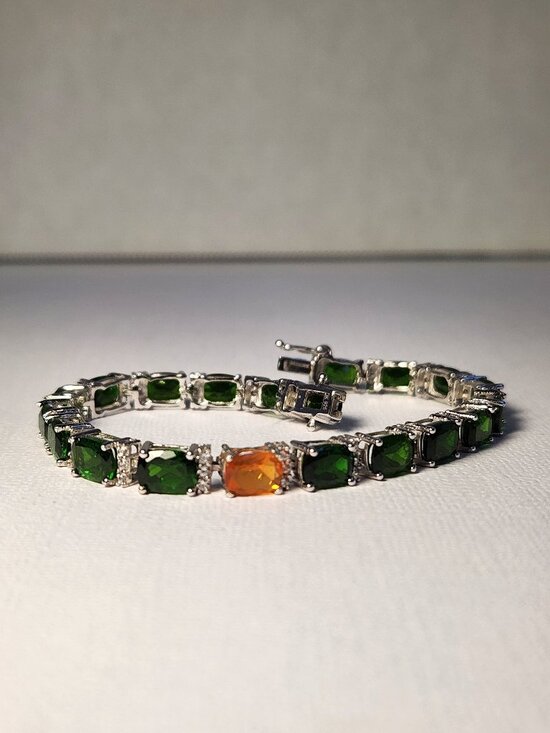VTG 925 Custom Chrome Diopside Madiera Citrine & White Zircon 7" Bracelet Irish - Picture 5 of 13